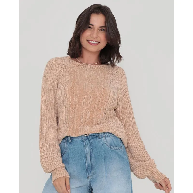 Suéter Feminino Tricô Chenille Bege M