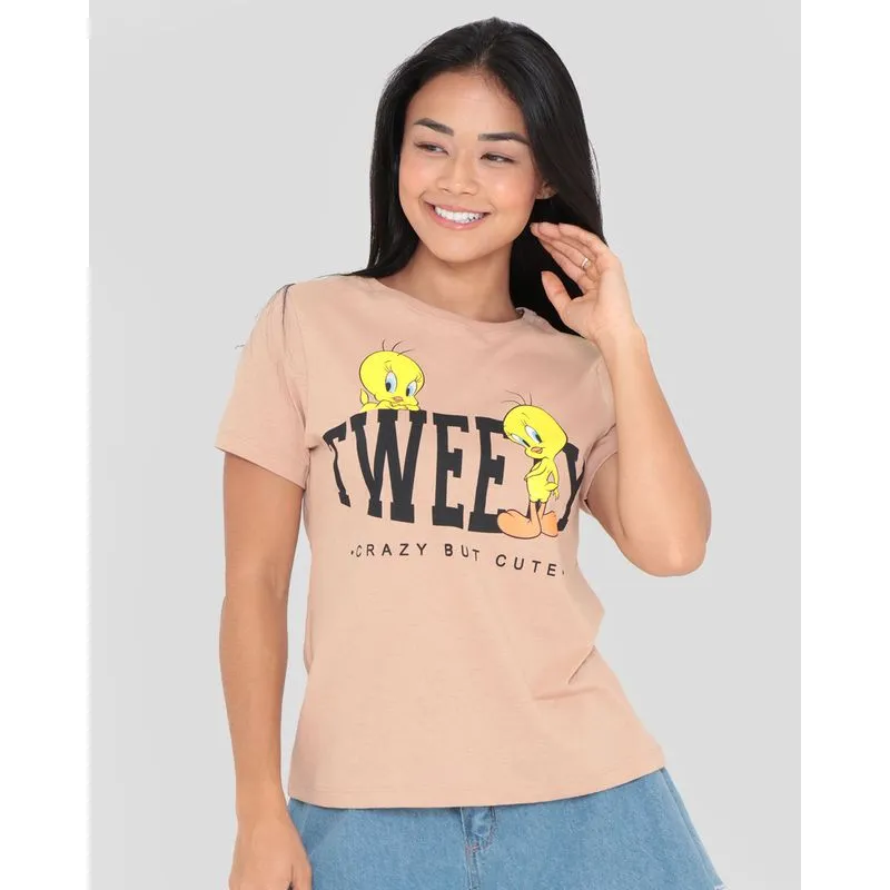 Camiseta Feminina Estampa Piu-Piu Lonney Tunes Bege G