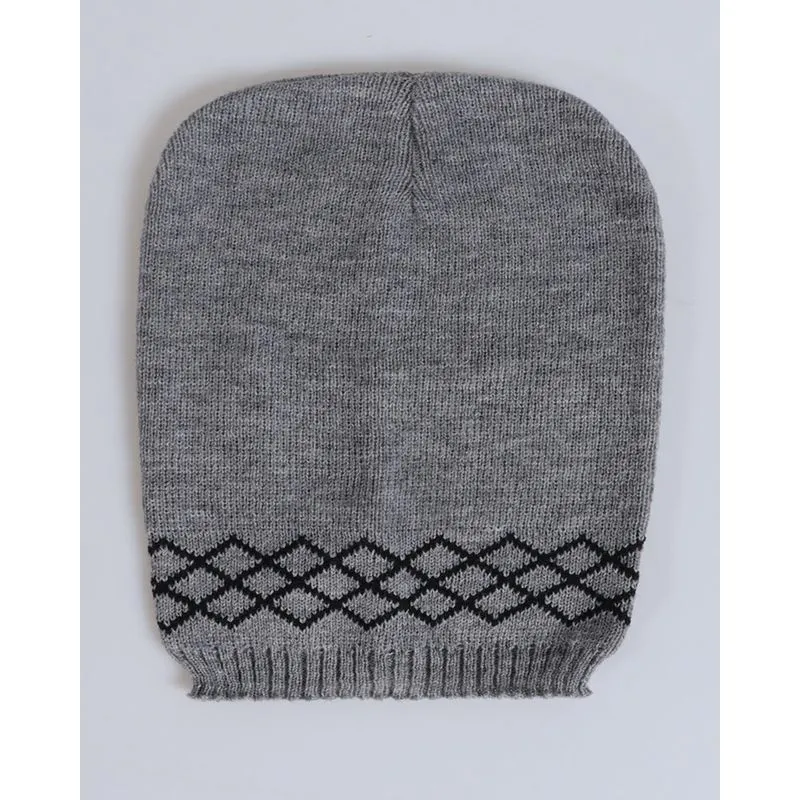 Gorro Infantil Tricô Geométrico Cinza 4 A 8