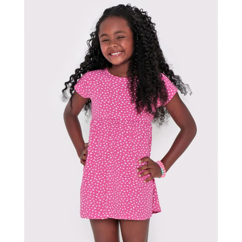 Vestido Infantil Estampa Coração Rosa Médio 4