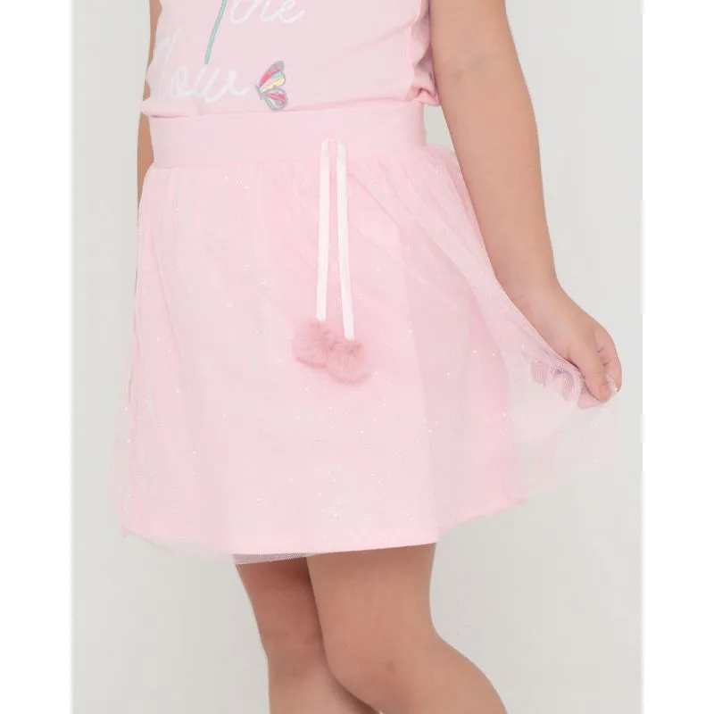 Saia Infantil Tule Com Glitter E Pompom Rosa Claro 10