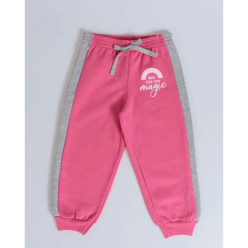 Calça Bebê Moletom Jogger Recorte Rosa Cinza 2