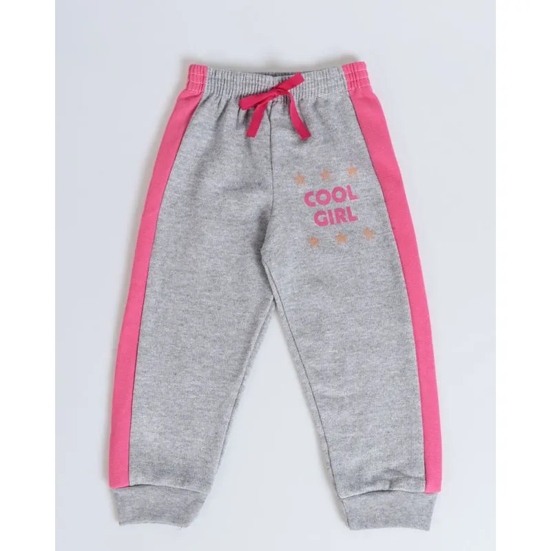 Calça Bebê Moletom Jogger Recorte Cinza Rosa 1