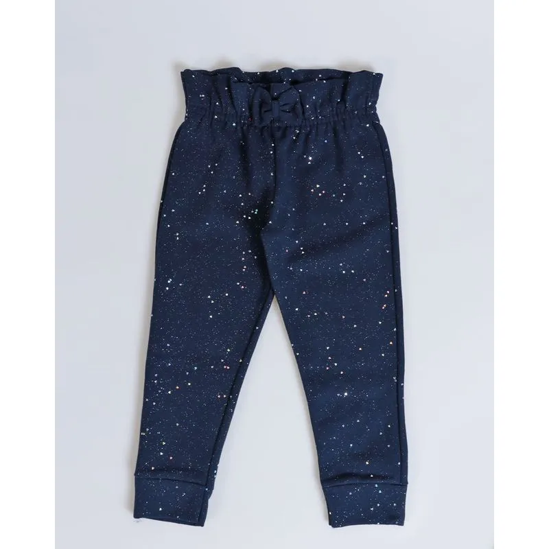 Calça Bebê Moletom Clochard Glitter Laço Marinho 2