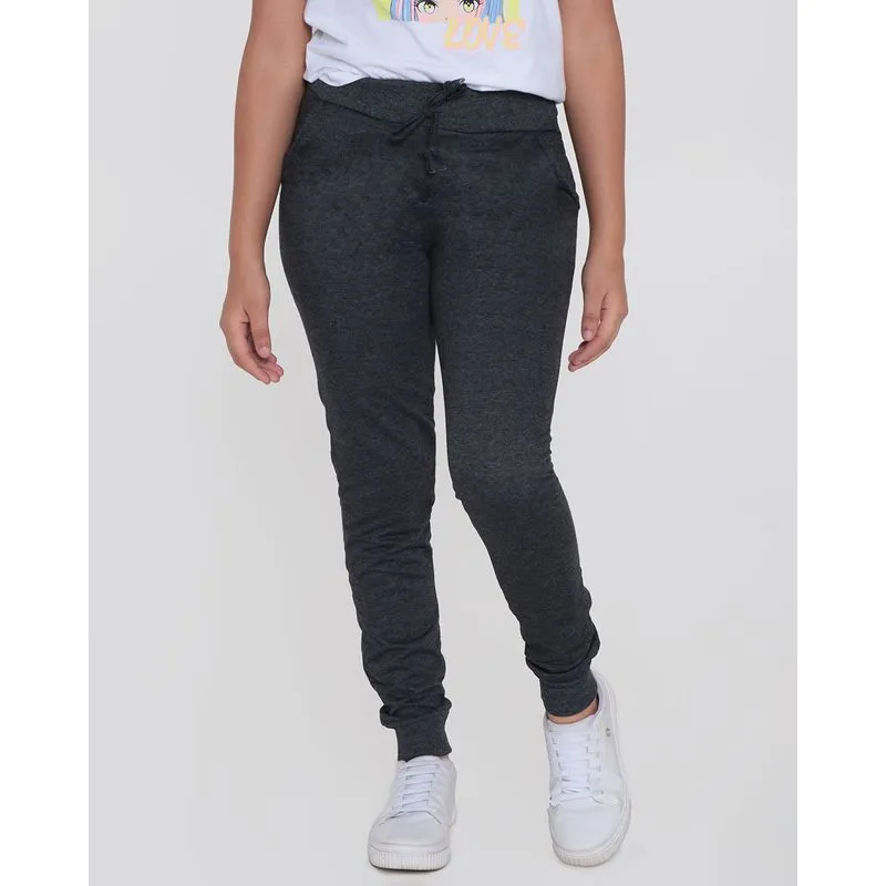 Calça Moletom Feminina Básica Jogger Cinza P