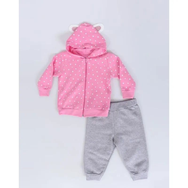 Conjunto Moletom Bebê Estampa Poá Rosa P