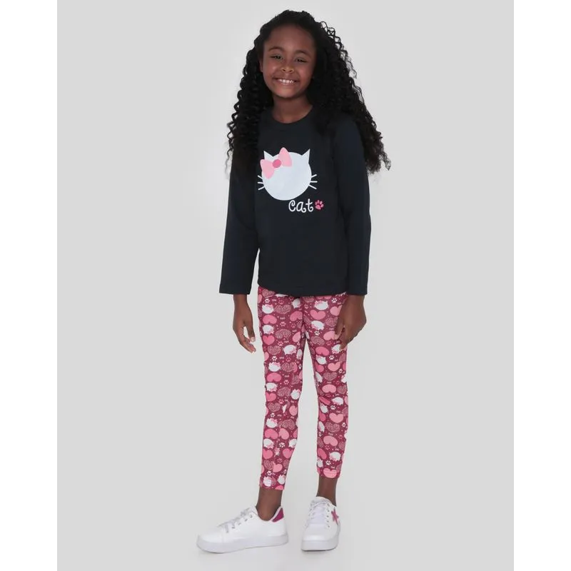 Conjunto Moletom Infantil Estampado Cat Preto 8