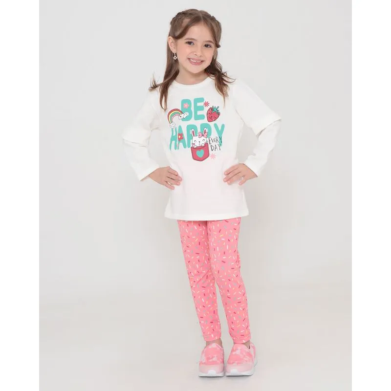 Conjunto Infantil Moletom Estampado Off White E Rosa 4
