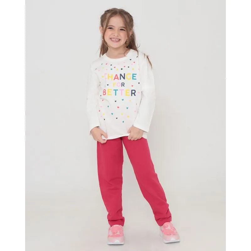 Conjunto Moletom Infantil Corações coloridos Off White E Rosa 4