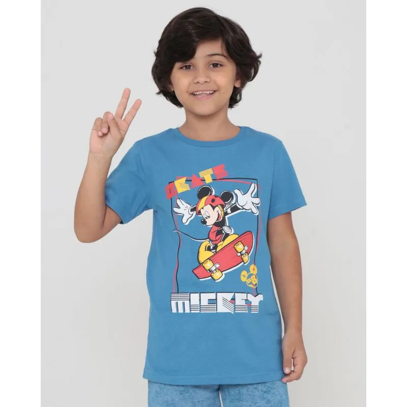 Camiseta Infantil Manga Curta Mickey Mouse Disney Azul Médio 10