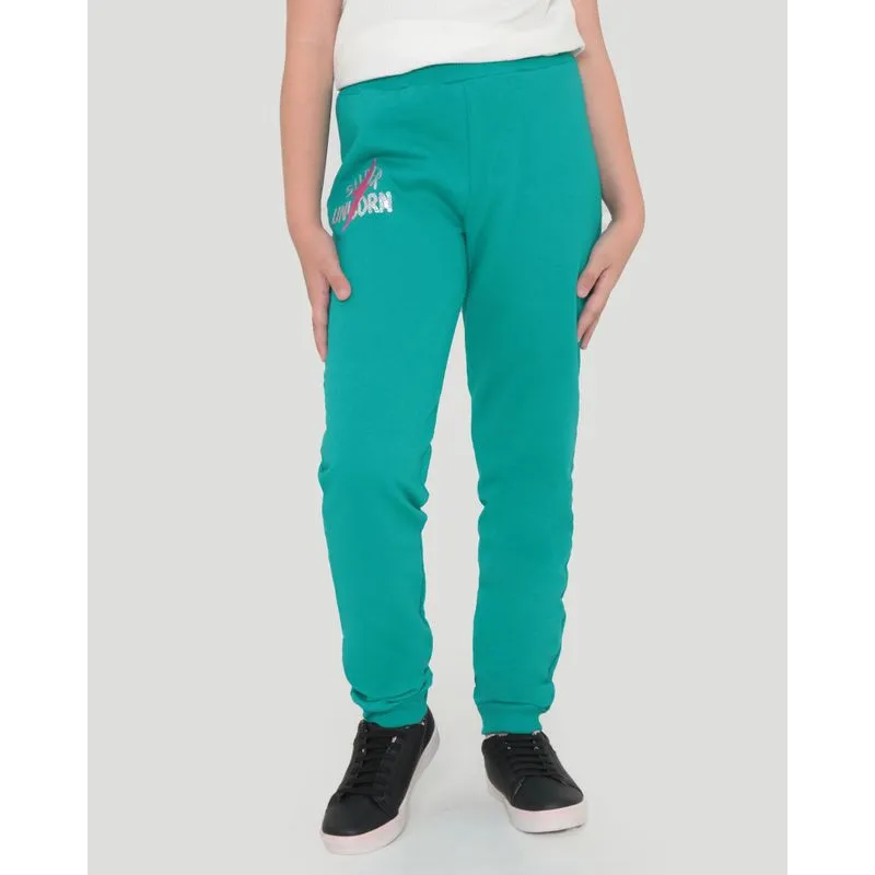 Calça Moletom Juvenil Jogger Bordado Paetê Verde 10