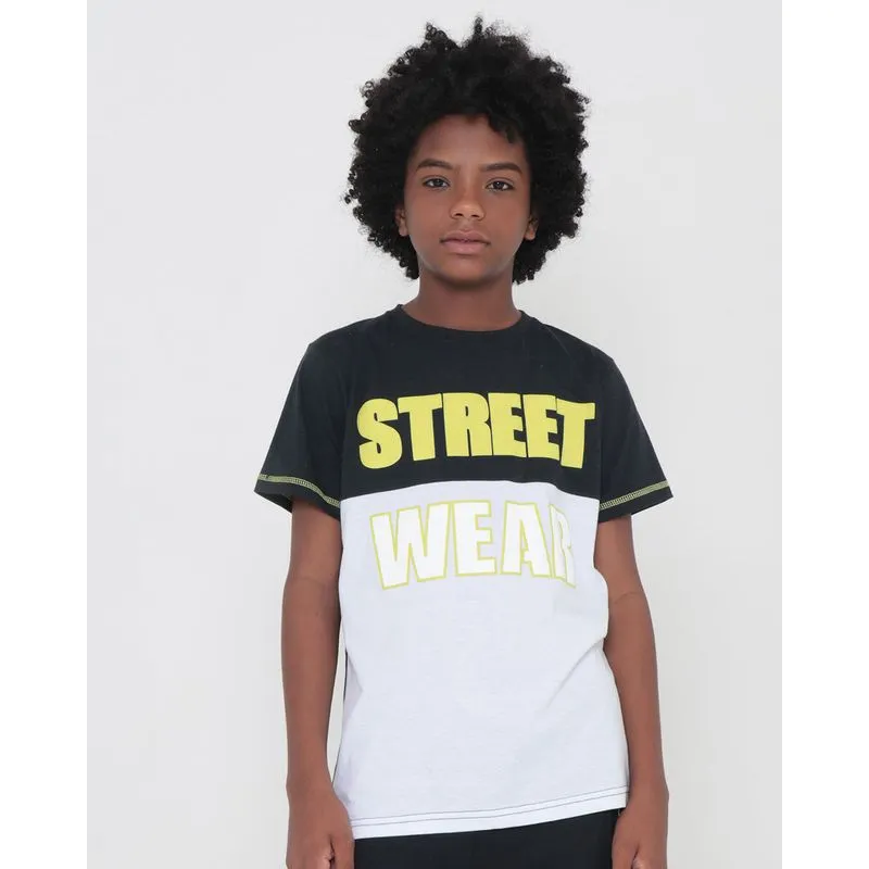Camiseta Juvenil Com Recote Estampa Street Wear Preta 14