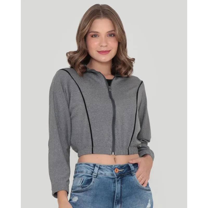 Casaco Feminino Viscose Zíper Friso Mescla Cinza Médio G