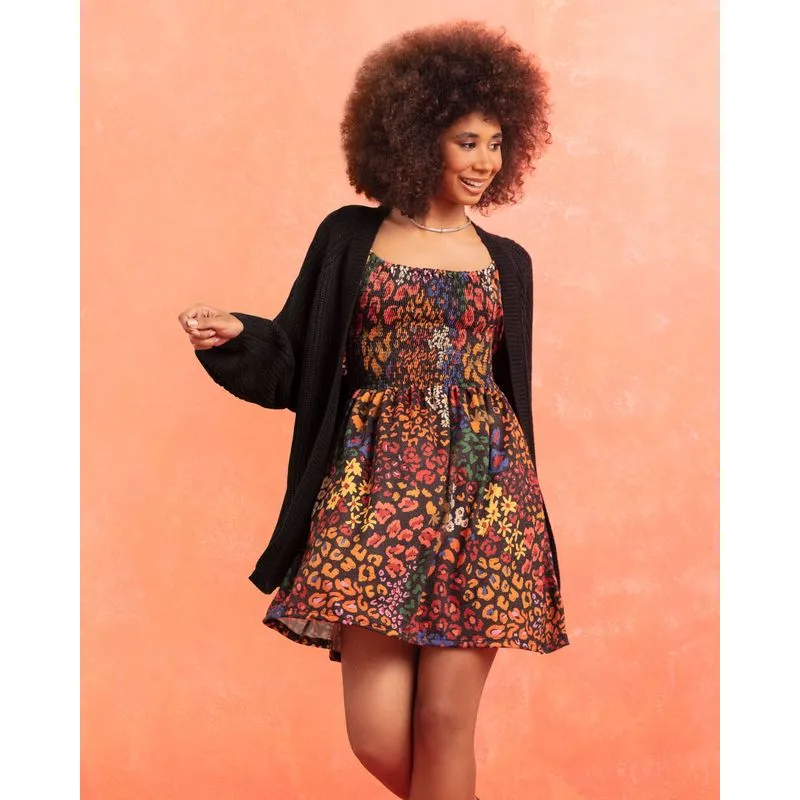 Vestido Feminino Curto Lurex Estampa Floral Preto P