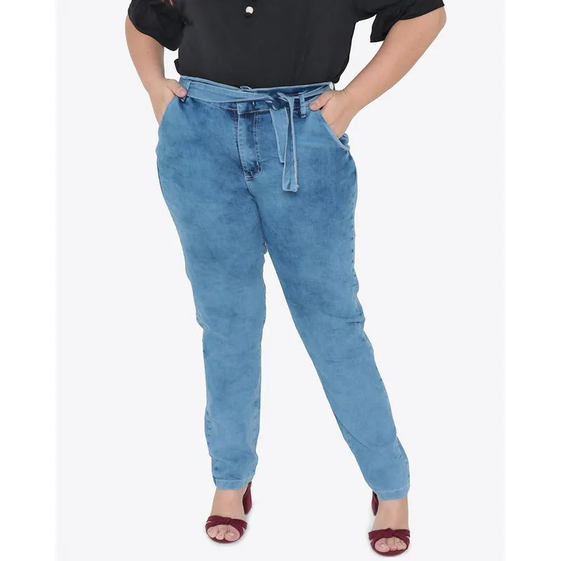 Calça Jeans Feminina Plus Size Clochard Azul Claro 52