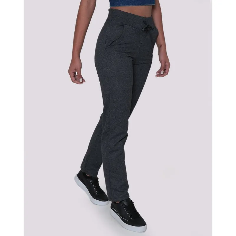 Calça Moletom Feminina Básica Reta Cinza Escuro GG