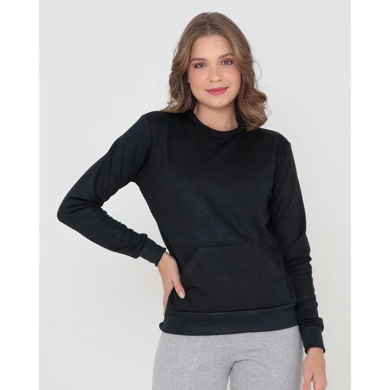 Blusão Moletinho Feminino Fitness Canguru Preto GG
