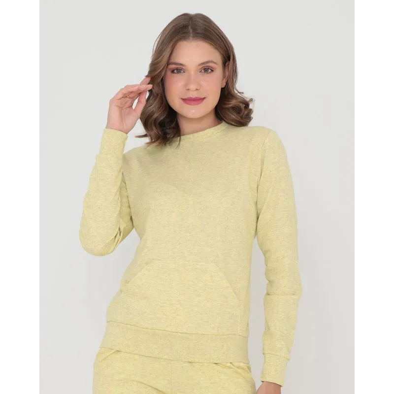 Blusão Moletinho Feminino Rajado Amarelo Claro P