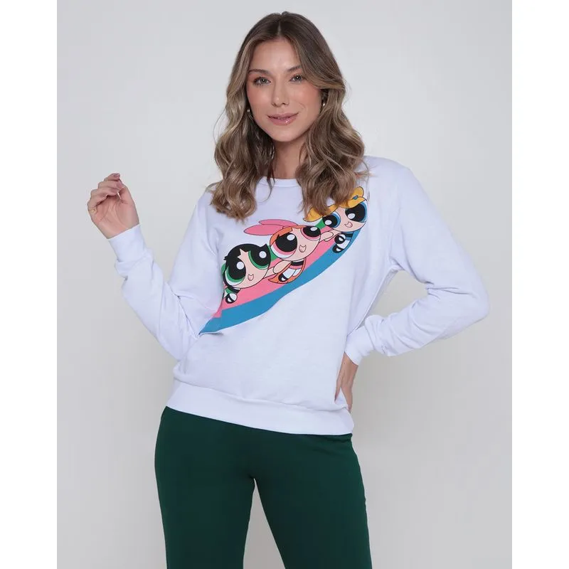 Blusão Moletinho Feminino Meninas Super Poderosas Branco P