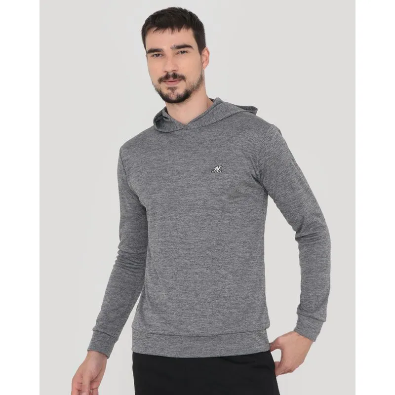 Camiseta Esportiva Manga Longa Capuz Mescla Cinza P