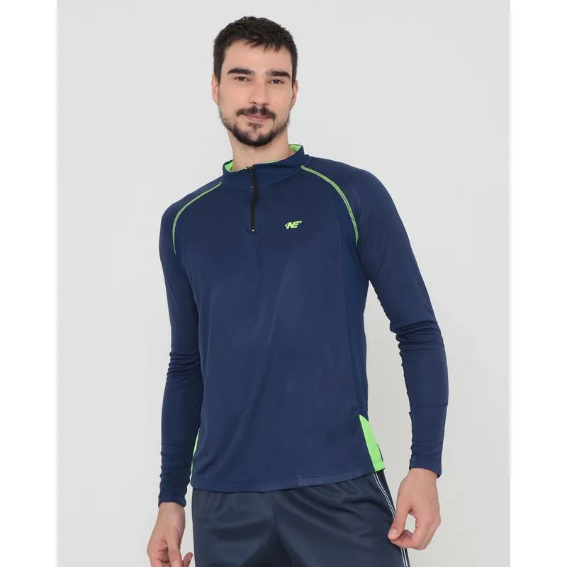 Camiseta Masculina Manga Longa Esportiva Gola Alta Marinho GG