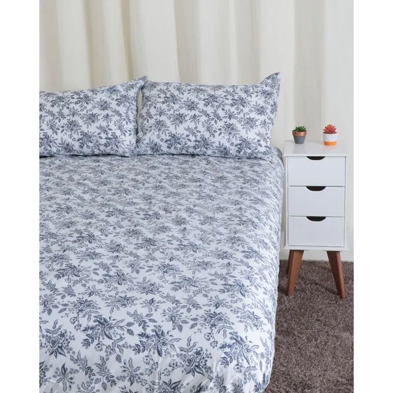 Jogo De Cama Casal 3 Peças Arte Cazza Foral Branco UN