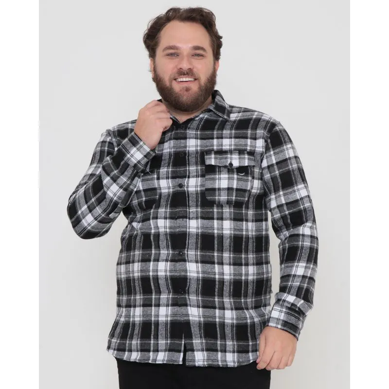 Camisa Flanela Masculina Plus Size Xadrez Preta G1