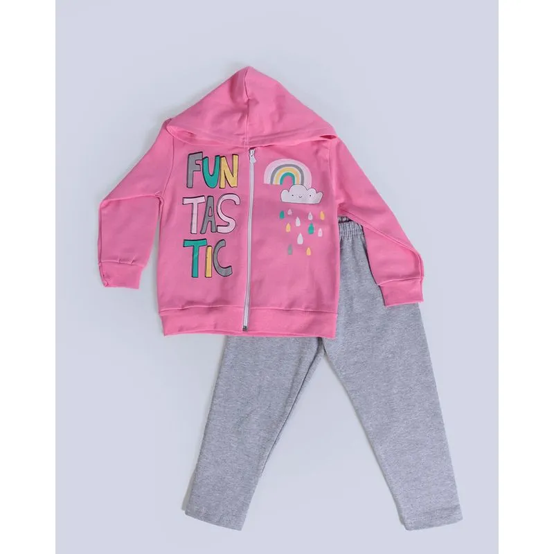 Conjunto Moletom Bebê Estampa Arco-íris Rosa 3