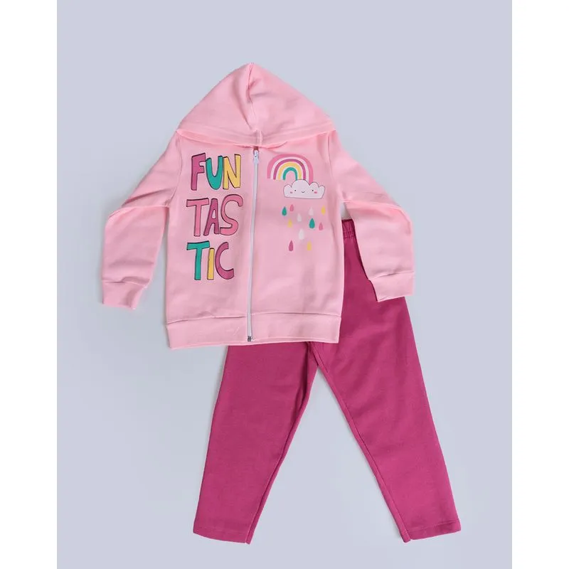 Conjunto Moletom Bebê Estampa Arco-íris Rosa Claro 1