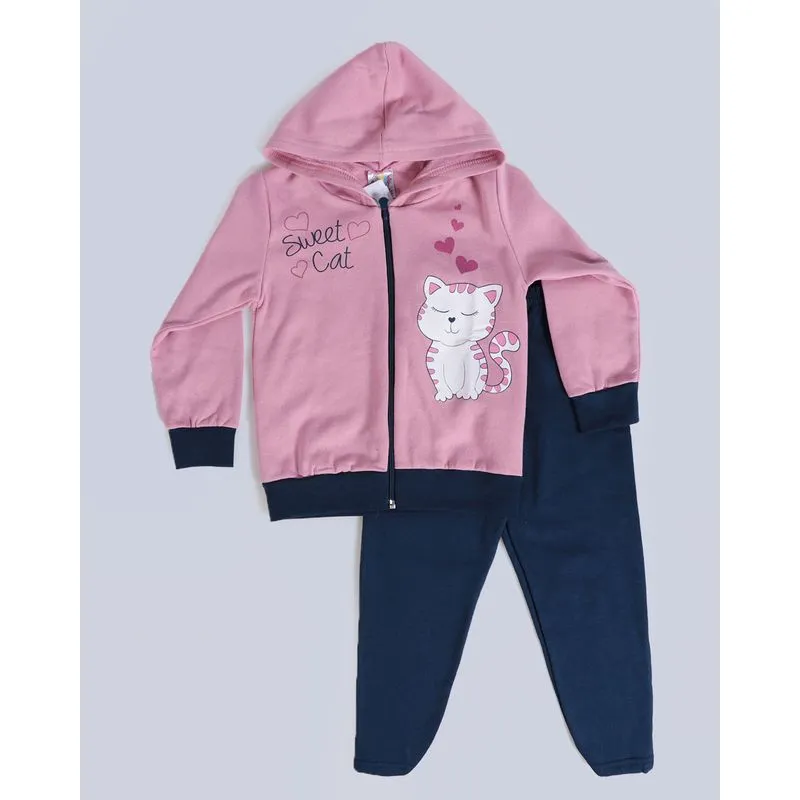 Conjunto Moletinho Bebê Estampa Gatinho Lilás Claro 3