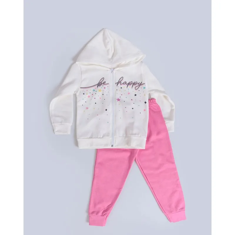 Conjunto Moletom Bebê Estampa Be Happy Off White 3