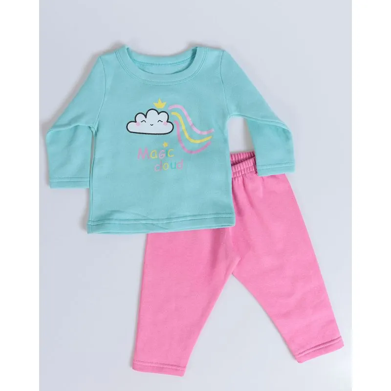 Conjunto Moletom Bebê Estampa Nuvem Verde E Rosa M