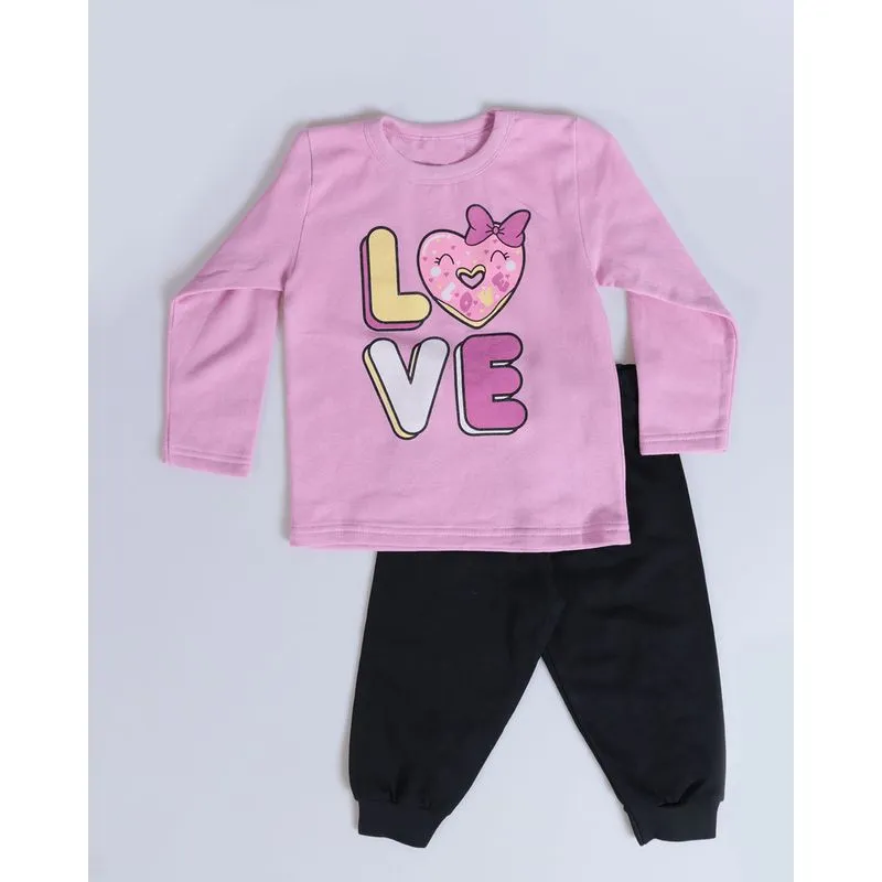 Conjunto Moletom Bebê Estampa Love Lilás 1