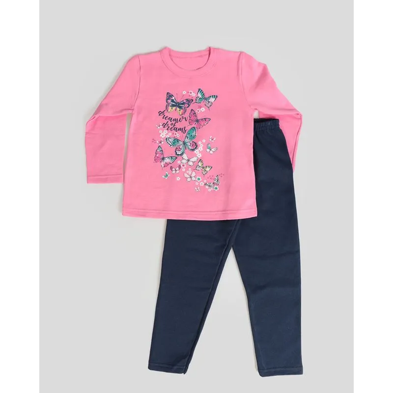 Conjunto Moletom Bebê Estampa Borboletas Rosa Médio 1