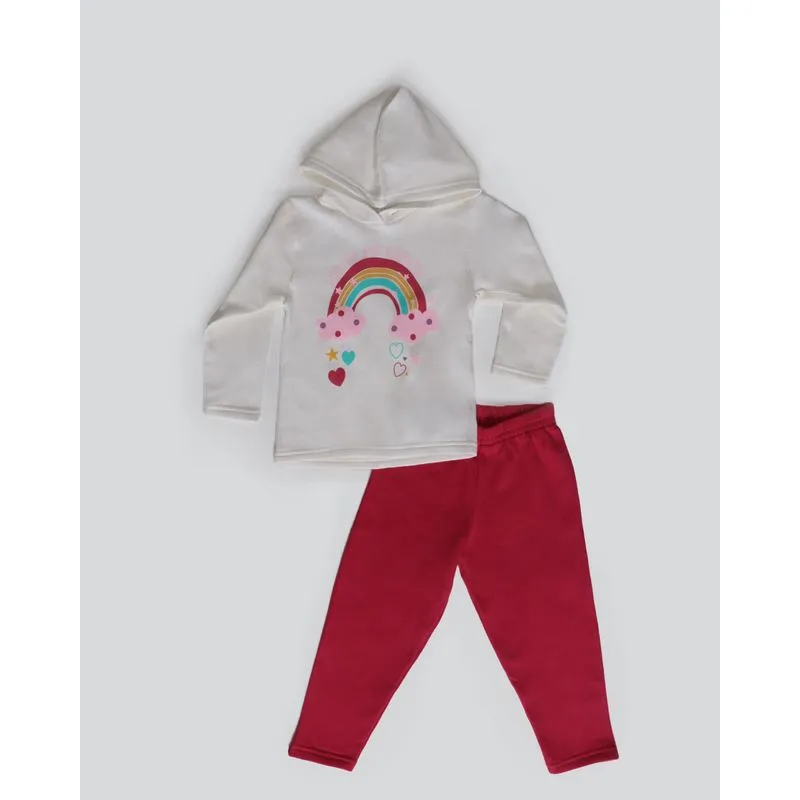 Conjunto Bebê Moletom Capuz Estampa Arco-Íris Off White 1
