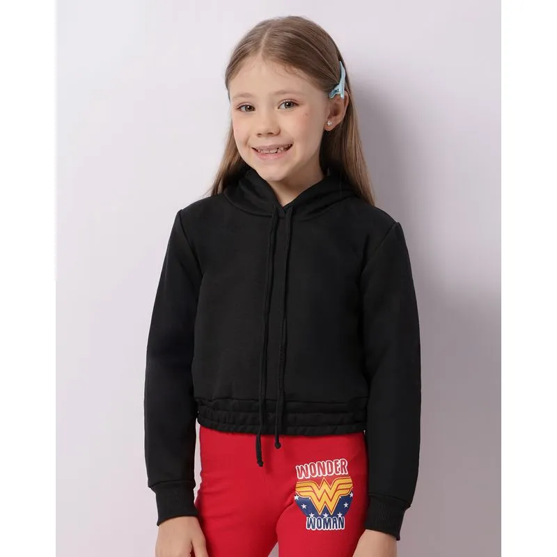 Blusão Moletom Infantil Cropped Capuz Preto 8