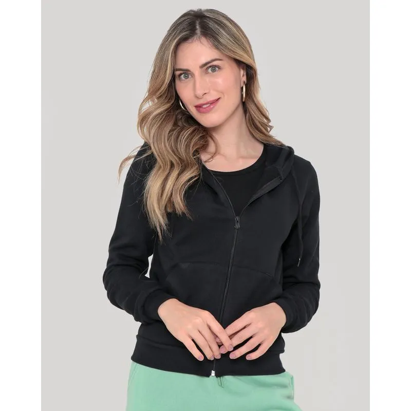 Casaco Moletom Básico Feminino Capuz Preto G