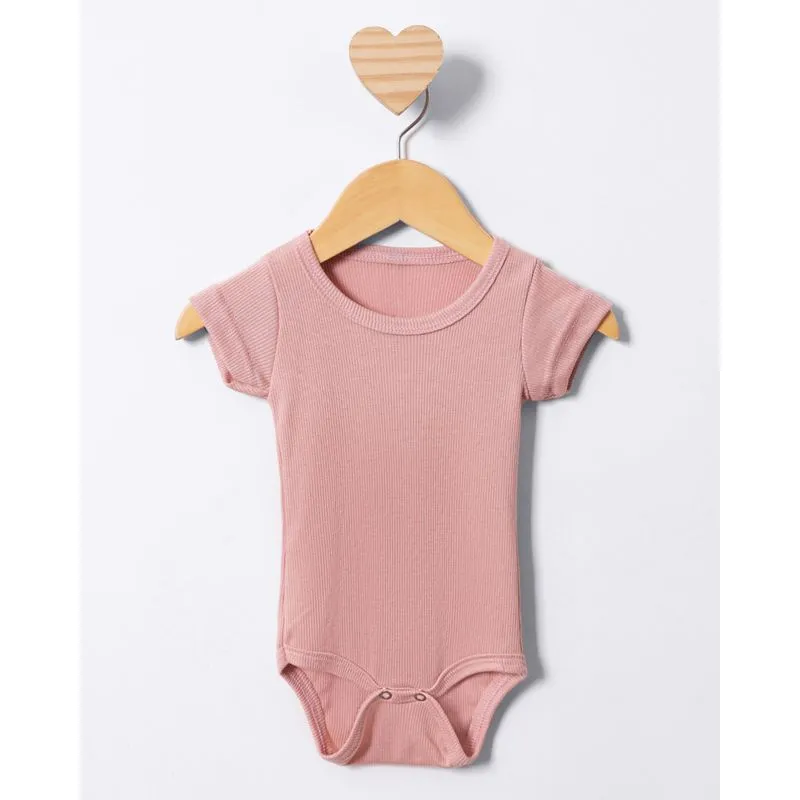 Body Bebê Canelado Liso Manga Curta Rosa P