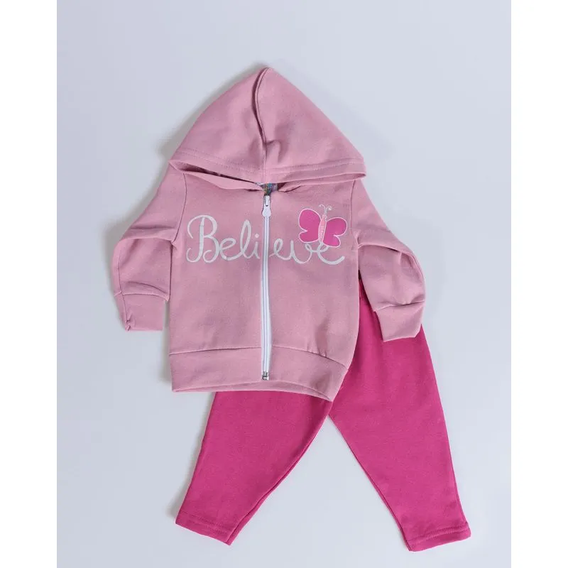 Conjunto Moletom Bebê Borboleta Rosa Escuro G