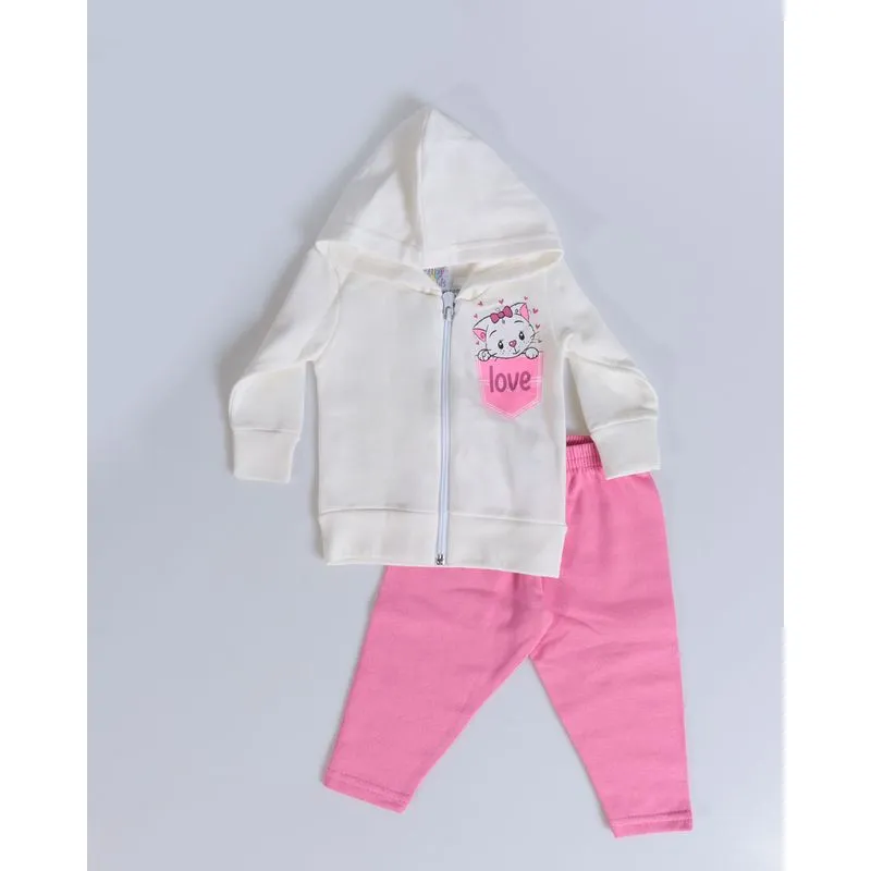 Conjunto Bebê Moletom Gatinha Off White G