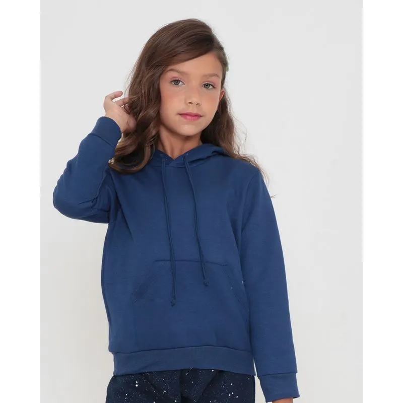 Blusão Moletom Infantil Com Capuz Azul Marinho 8
