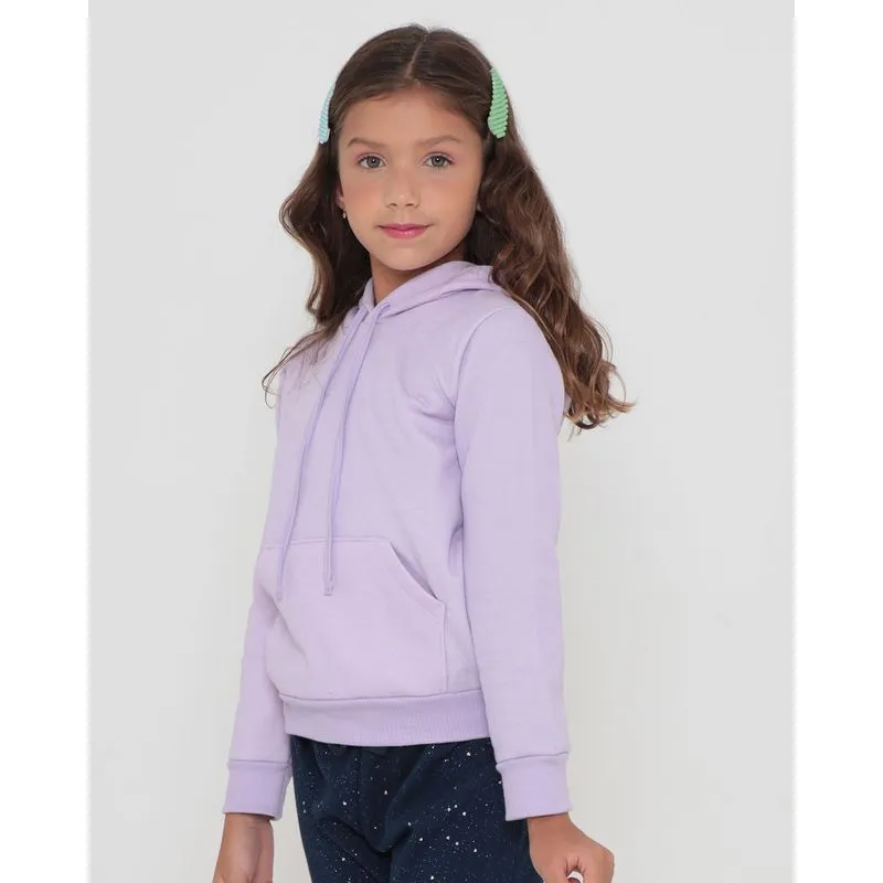 Blusão Moletom Infantil Básico Com Capuz Bolso Lilás 8