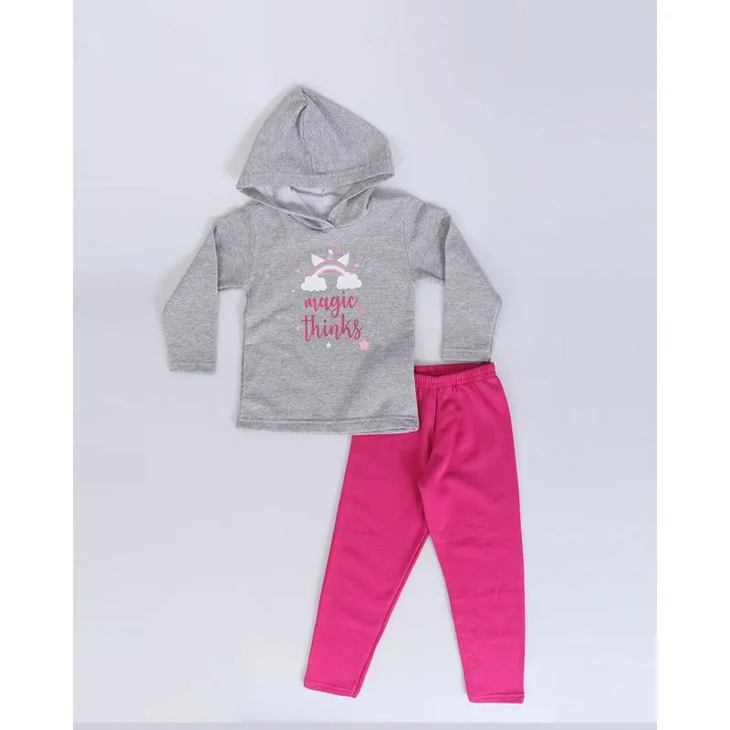 Conjunto Bebê Moletom Capuz Pensamento Mágicos Cinza 1