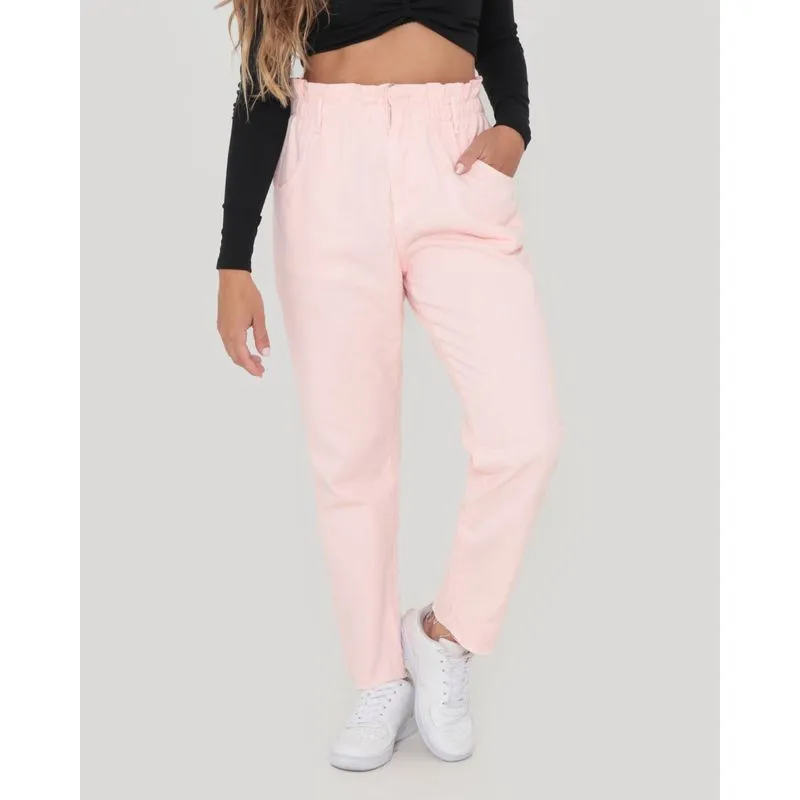 Calça Feminina Sarja Paper Bag Rosa Claro 40