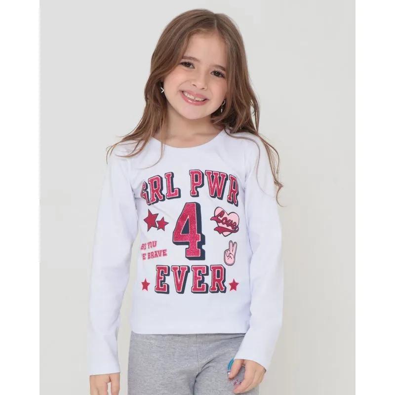 Blusa Infantil Manga Longa Girl Power Branca 6