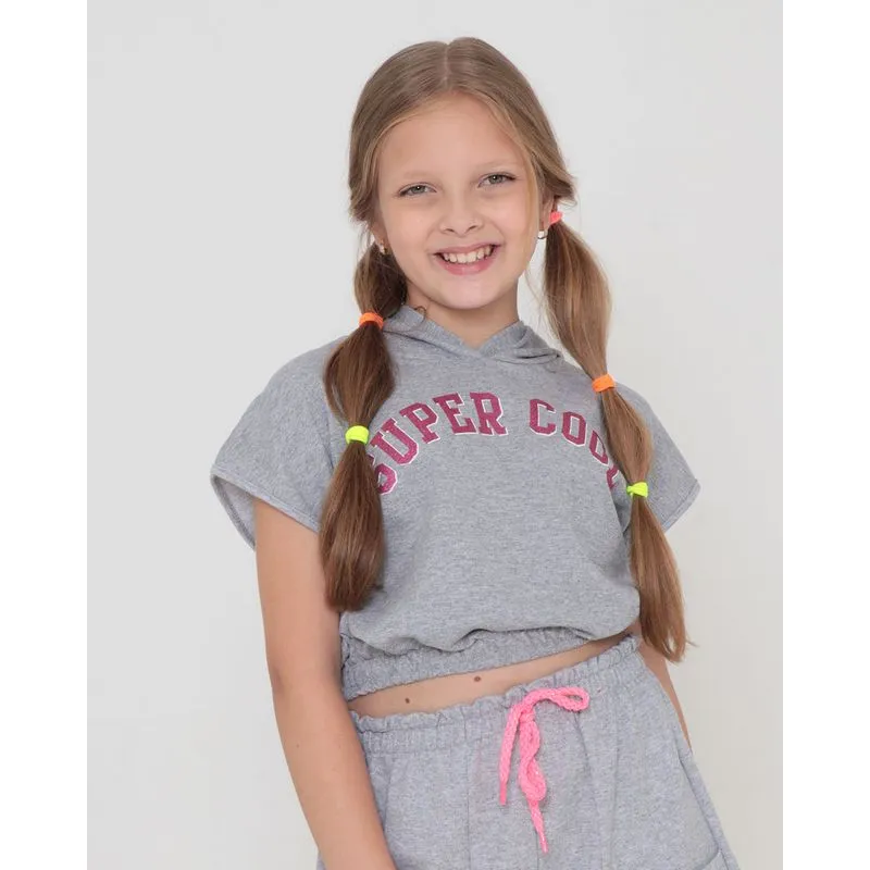 Blusa Juvenil Moletinho Cropped Capuz Cinza 10