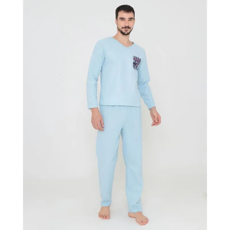 Pijama Masculino Longo Soft Just Nautical Azul Claro GG