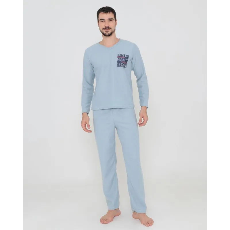 Pijama Masculino Longo Soft Just Nautical Cinza Claro G