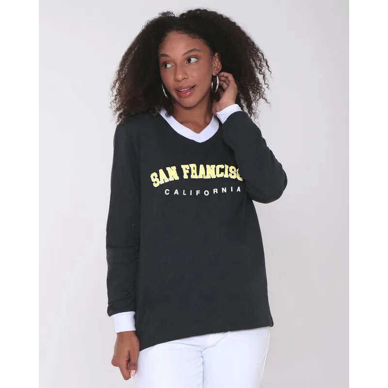 Blusão Feminino Moletinho San Francisco Preto GG