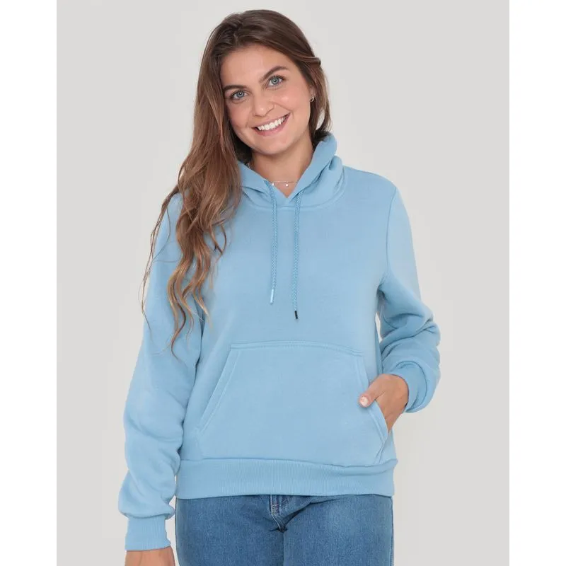 Blusão Moletom Feminino Liso Com Capuz Azul Claro M
